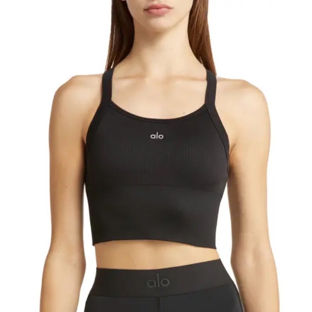 Alo Yoga Seamless Ribbed Favorite Bra Tank Black XXS